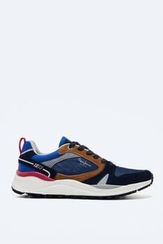 Pepe Jeans London, Pantofi sport de piele intoarsa cu insertii de plasa Pepe Jeans London, Pantofi sport de piele intoarsa cu insertii de plasa
