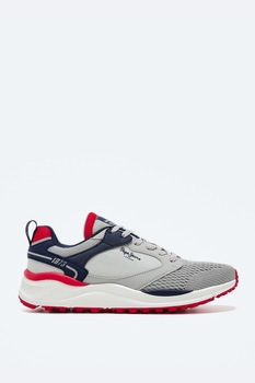 Pepe Jeans London, Pantofi sport de piele ecologica cu insertii de plasa tricotata Pepe Jeans London, Pantofi sport de piele ecologica cu insertii de plasa tricotata