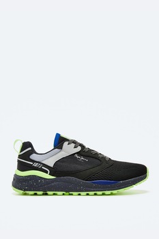 Pepe Jeans London, Pantofi sport de piele ecologica cu insertii de plasa tricotata Pepe Jeans London, Pantofi sport de piele ecologica cu insertii de plasa tricotata