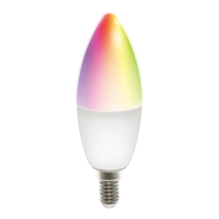 Bec smart LED RGB DELTACO SMART HOME, E14, WiFI 2.4GHz, 5W, 470lm, reglabil, Google Assistant si Amazon Alexa, 2700K-6500K, 220-240V, alb