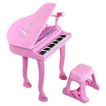 Pian muzical cu scaun Princess, microfon inclus cu setare de volum, priza pentru conectarea la MP3 player, pentru copii + 3 ani, Roz Pian muzical cu scaun Princess, microfon inclus cu setare de volum, priza pentru conectarea la MP3 player, pentru copii + 3 ani, Roz