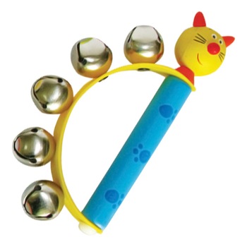 Jucarie zornaitoare din lemn cu zurgalai, model pisica, multicolor, varsta + 18 luni Jucarie zornaitoare din lemn cu zurgalai, model pisica, multicolor, varsta + 18 luni