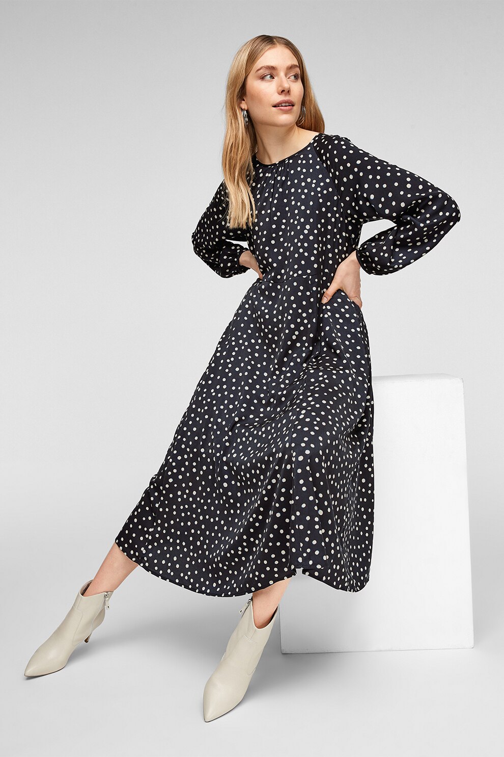 s.Oliver, Rochie midi cu buline, Negru/Alb, XS