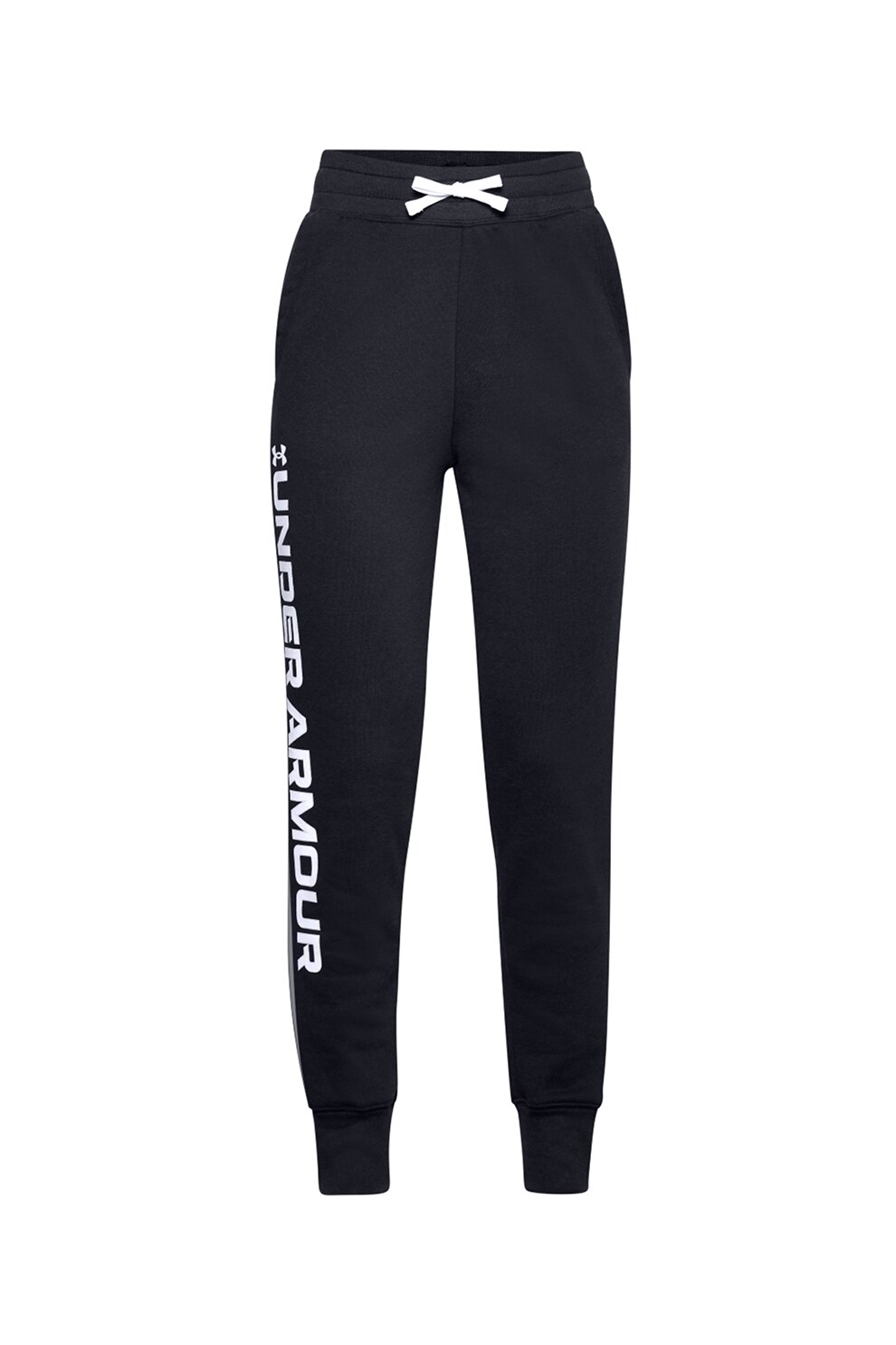 Under Armour, Pantaloni conici cu imprimeu logo pentru antrenament Rival, Negru/Alb
