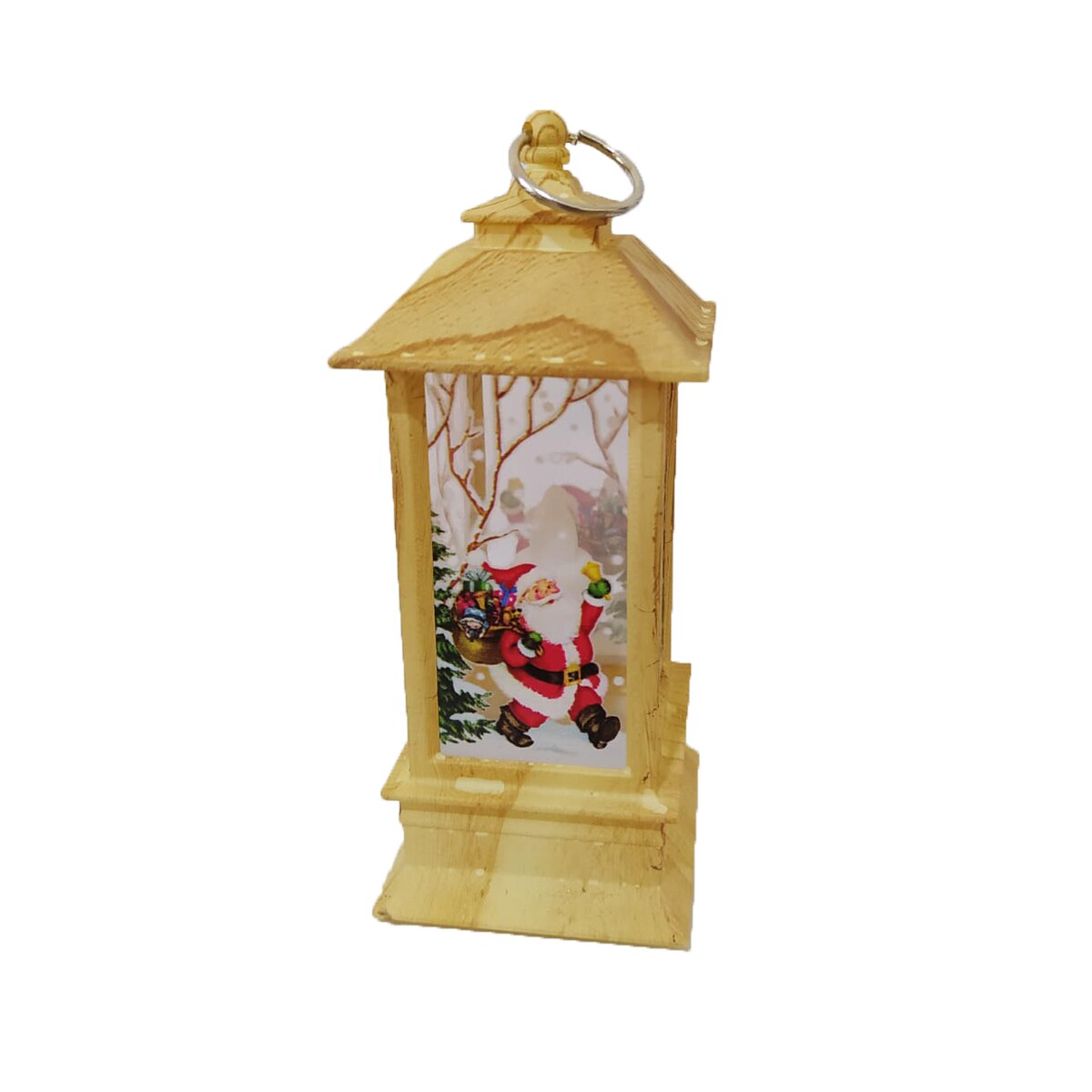 Felinar decorativ de Craciun, 130 x 55 mm, model Mos Craciun, baterii incluse, Crem/Alb