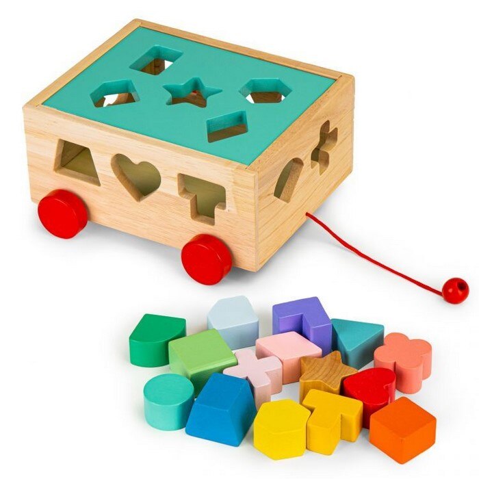Carucior educational cu blocuri din lemn ecotoys hm015197