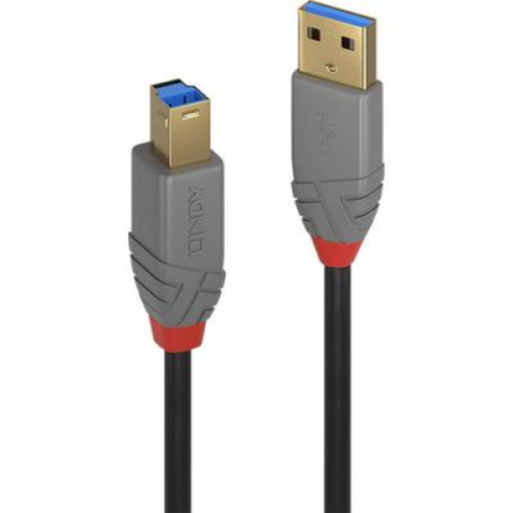 Lindy 36743 USB кабел 3 м USB 3.2 Gen 1 (3.1 Gen 1) USB A USB B Черен, Сив