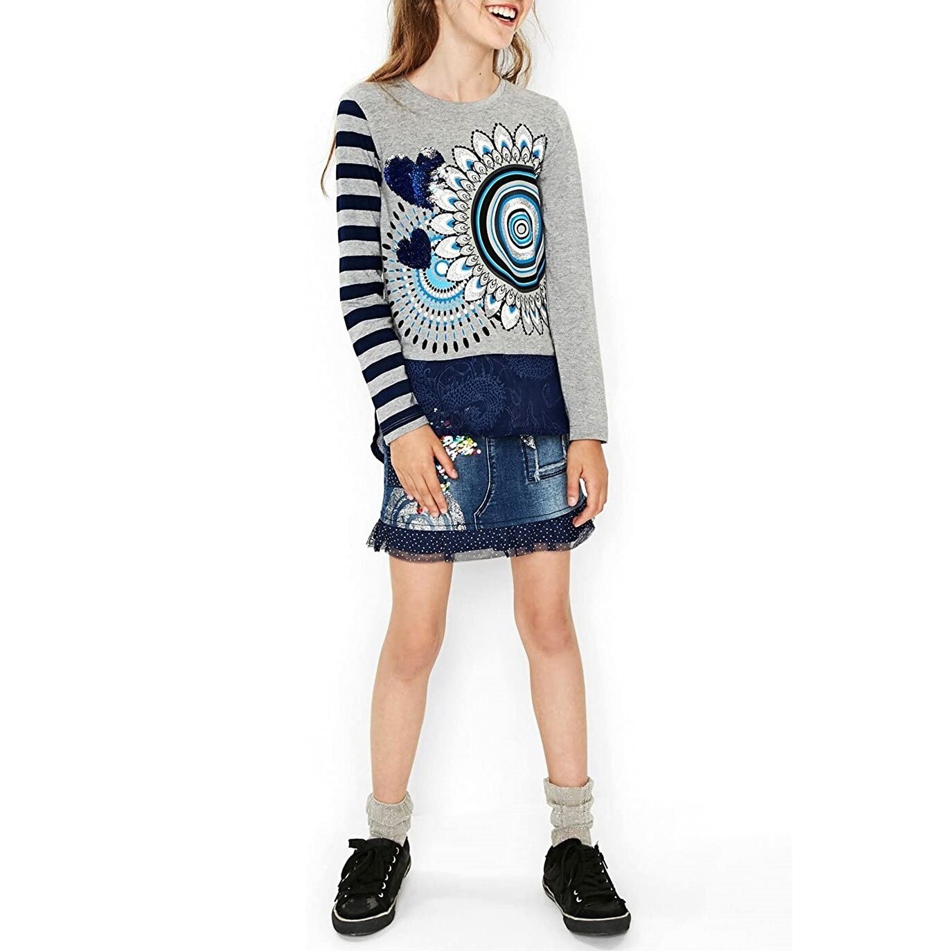 Bluza copii, Desigual 17WGTK61, Albastru/Gri, 5-6 ani