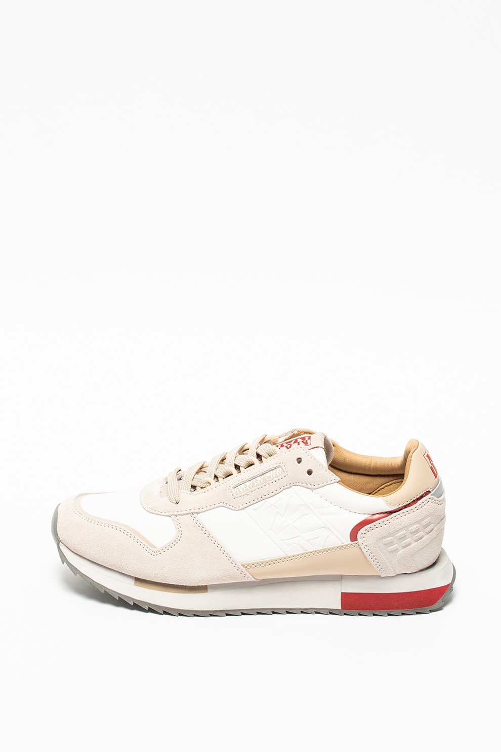 Napapijri, Pantofi sport de piele intoarsa cu insertii din material textil, Alb/Gri deschis, 9