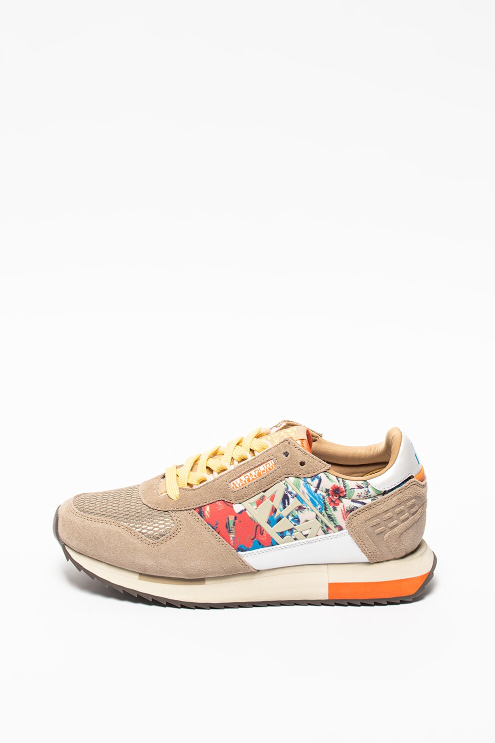 Napapijri, Pantofi sport de piele intoarsa cu insertii din material textil, grej, alb, rosu, 9