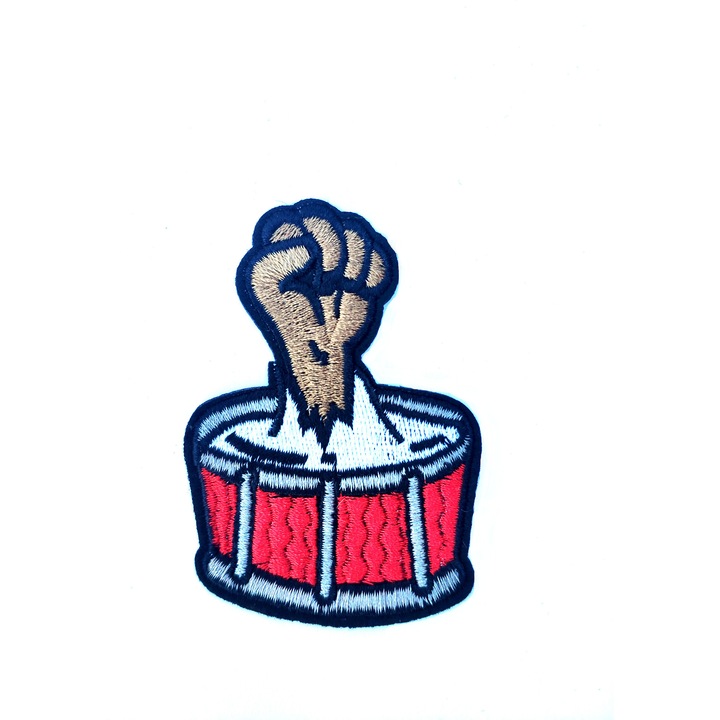 Petic textil / patch brodat "We will rock you" 5.2x7.4 cm