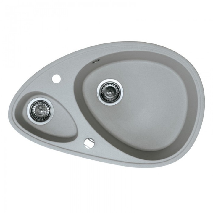 Кухненска мивка MalMuk ELIPSA, 78x50x20см, Сива, Силгранит, Със сифон, С монтажни клипси