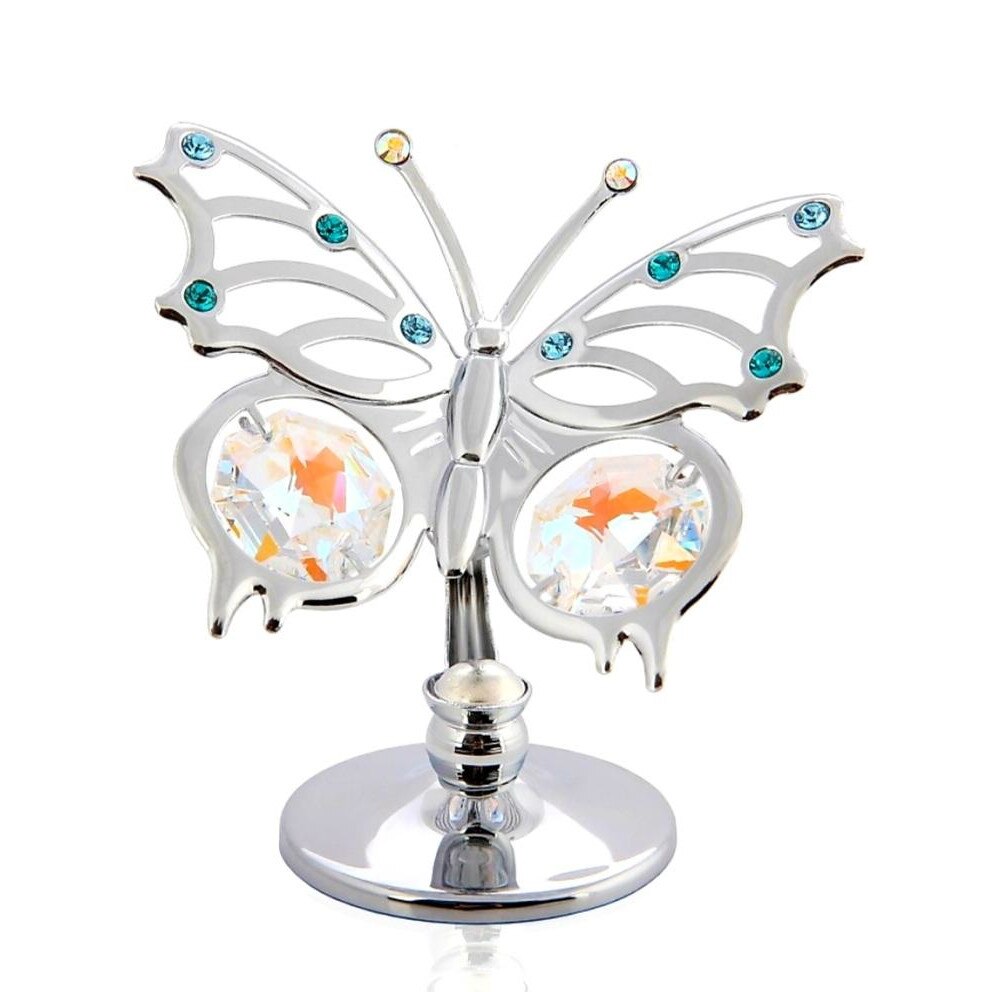 Fluturas argintiu, cu cristale- aqua