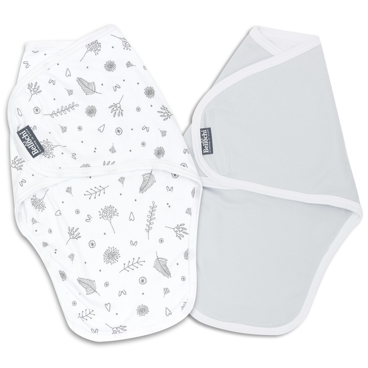 Комплект 2 легла, Bellochi, MiMi b-happy система за повиване на бебета, 100% памук, сиво