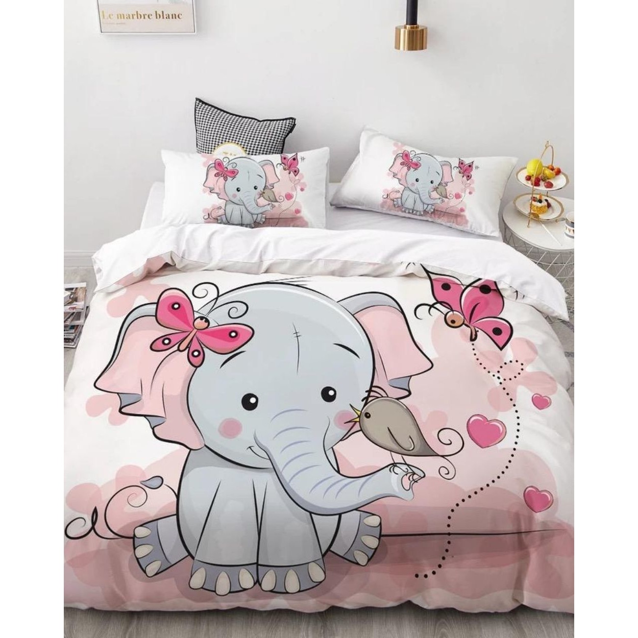 Set Lenjerie Finet Satinat Gros cu 2 Fete, 6 Piese, Pat 2 Persoane, Baby Elephant