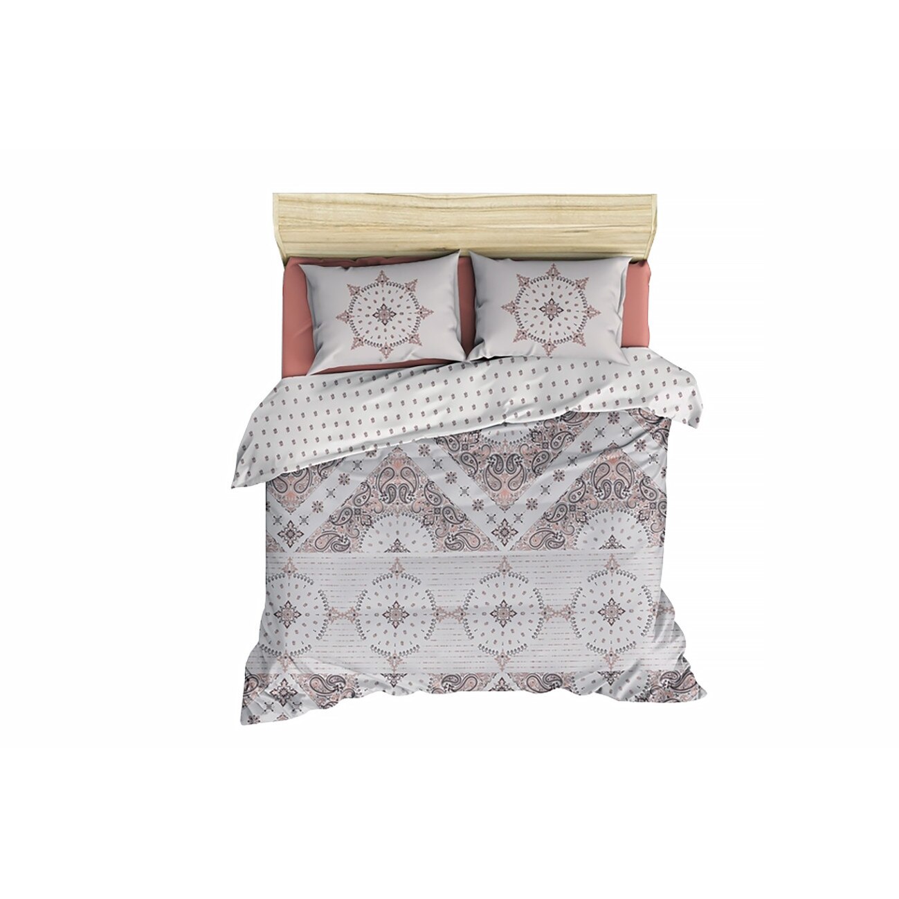 Lenjerie de pat dubla Riva, Bedora, 4 piese, Bumbac ranforce, Multicolor