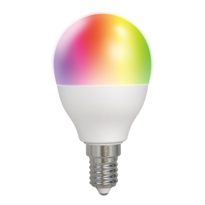 Bec smart LED RGB DELTACO SMART HOME, E14, WiFI 2.4GHz, 5W, 470lm, reglabil, Google Assistant si Amazon Alexa, 2700K-6500K, alb