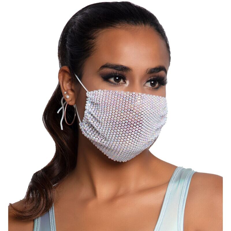 Husa fashion pentru masca, din strasuri Leg Avenue Harlow, reutilizabila, alba