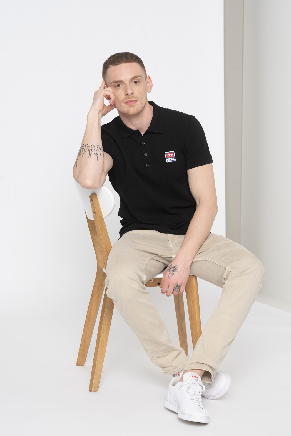 Diesel, Tricou polo cu logo Kal, Negru