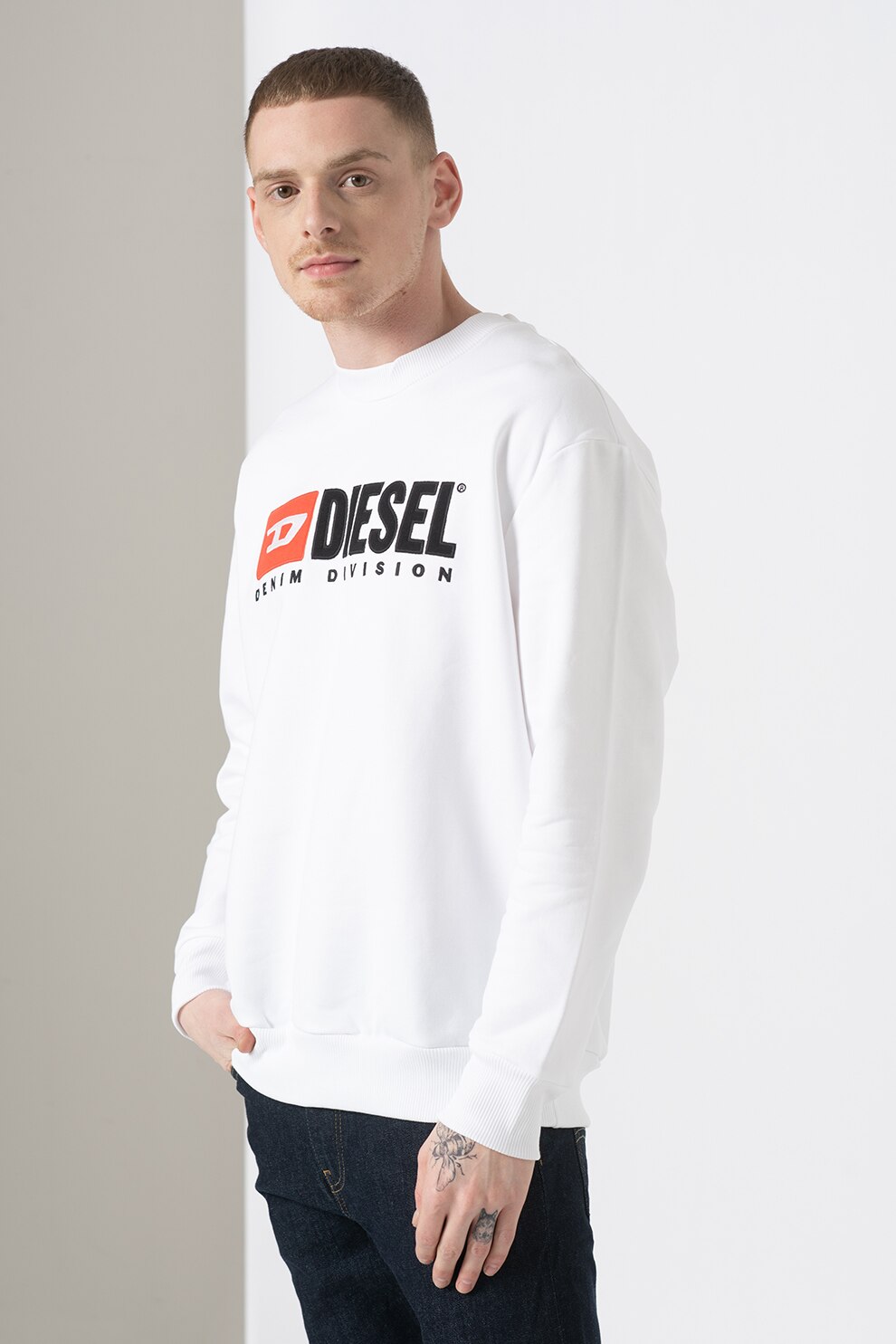 Diesel, Bluza sport cu decolteu la baza gatului Division, Alb