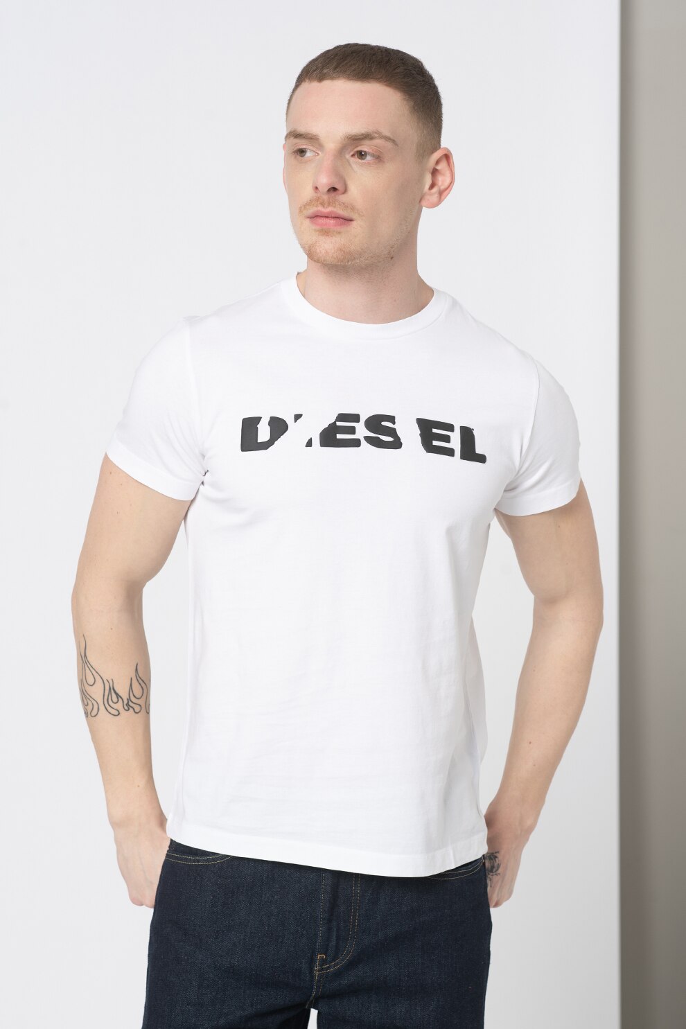 Diesel, Tricou cu logo Diego, Alb optic