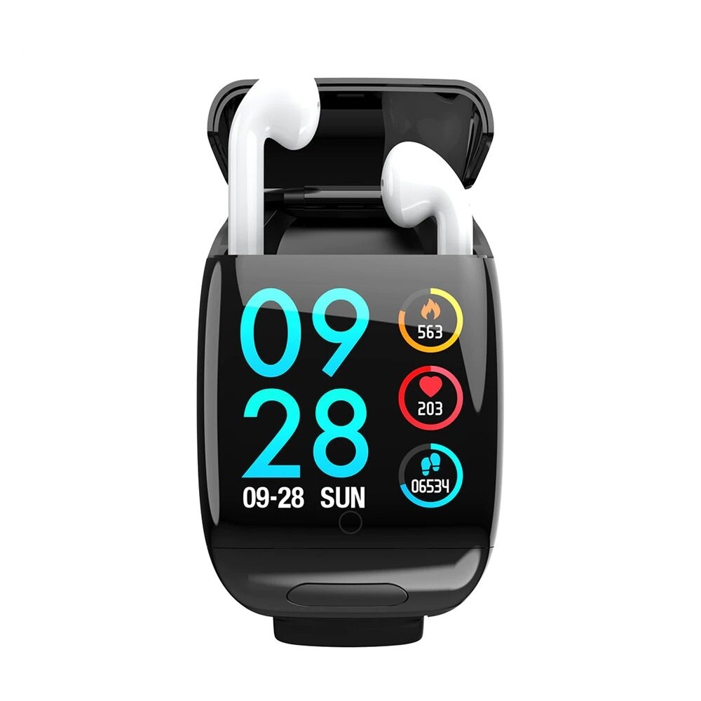 Casti bluetooth Albe cu Smartwatch TWS D8 Negru, 10 m, 4 h , Curea 260 mm