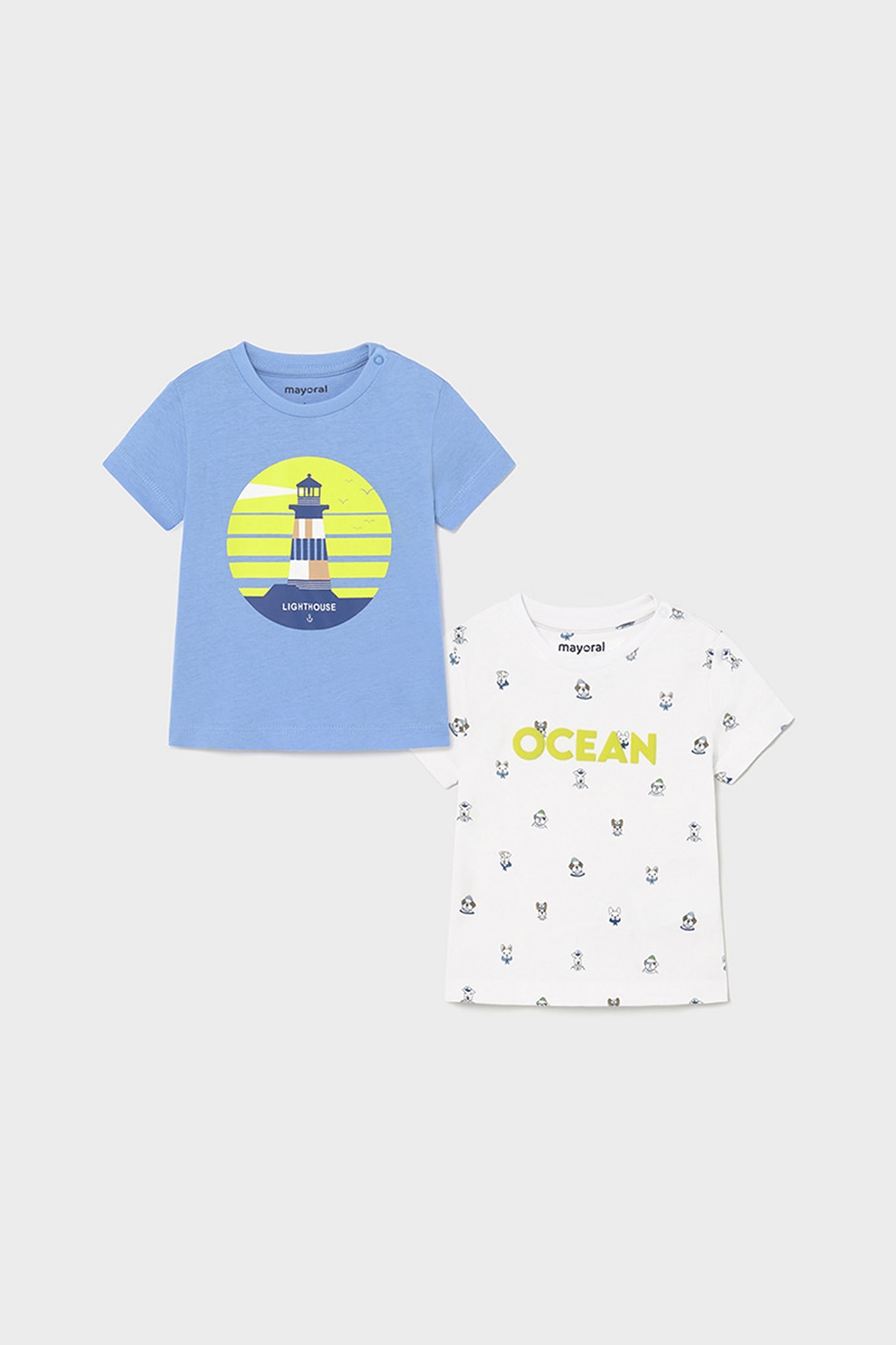 Mayoral, Set 2 tricouri regular fit, baieti, cu imprimeu Ocean, Albastru azur