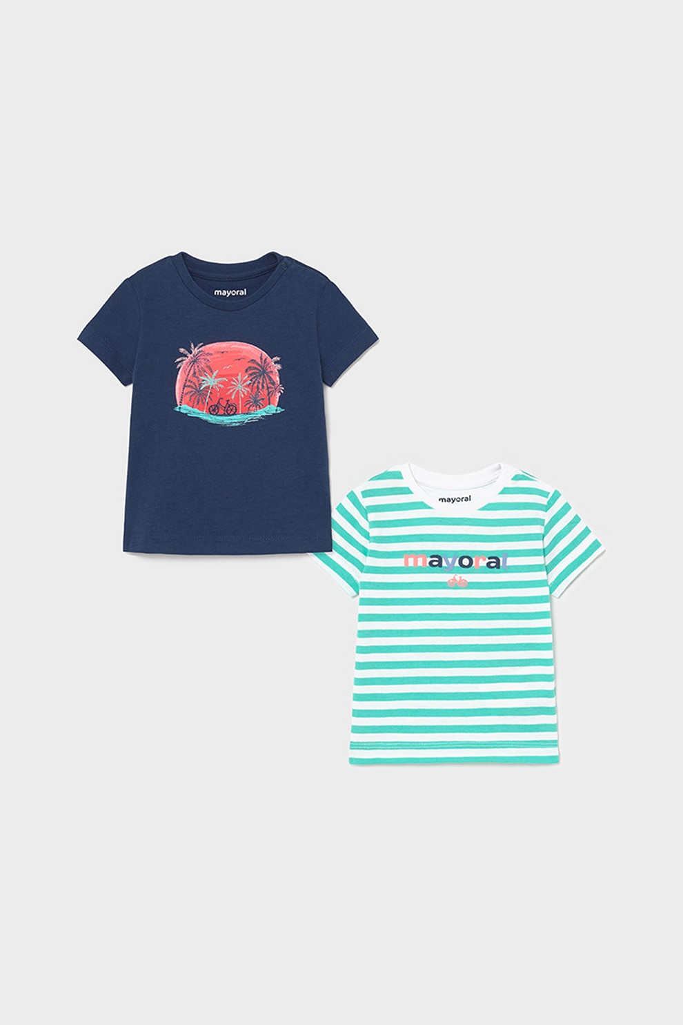 Mayoral, Set 2 tricouri cu decolteu la baza gatului, baieti, cu imprimeu, Albastru, Albastru, 68 CM