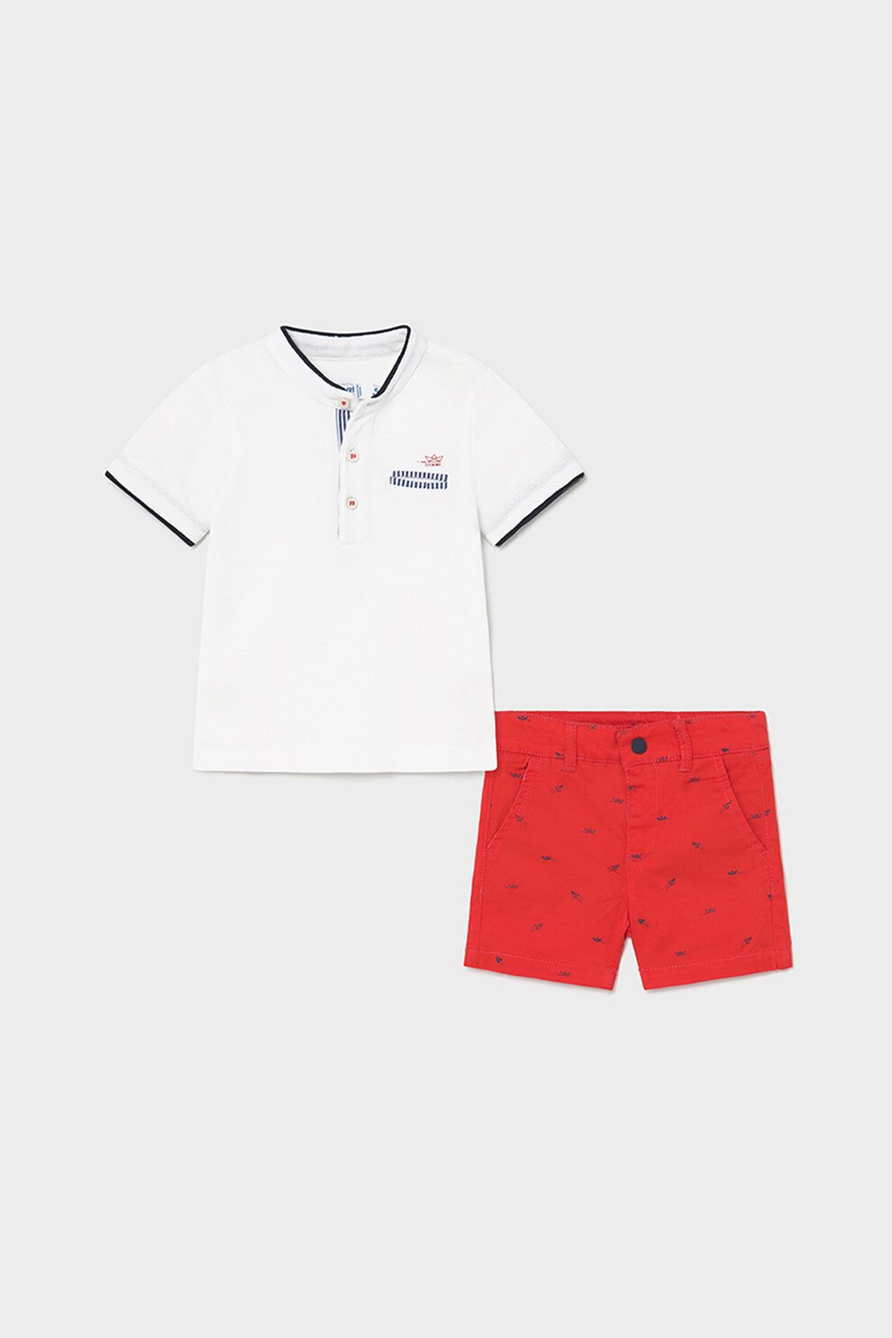 Mayoral, Set de tricou si pantaloni scurti chino, Rosu/Alb