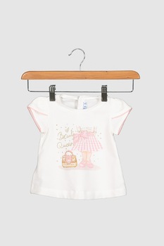 Mayoral, Set 3 piese de imbracaminte pentru fete, colanti, tricou si bolero, cu imprimeu, Roz prafuit/Alb, 74 CM Mayoral, Set 3 piese de imbracaminte pentru fete, colanti, tricou si bolero, cu imprimeu, Roz prafuit/Alb, 74 CM