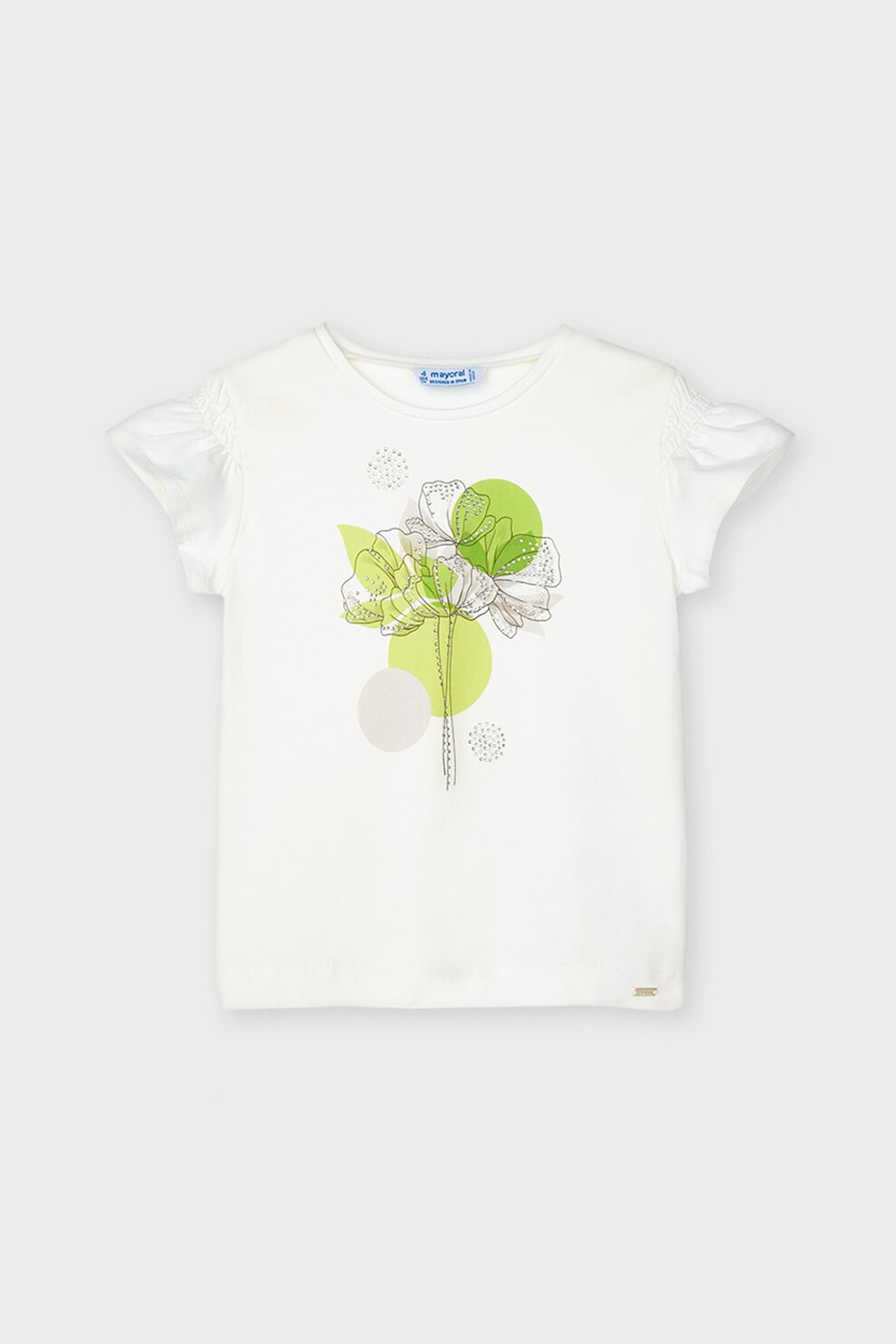 Mayoral, Tricou cu imprimeu si decolteu la baza gatului, Alb/verde