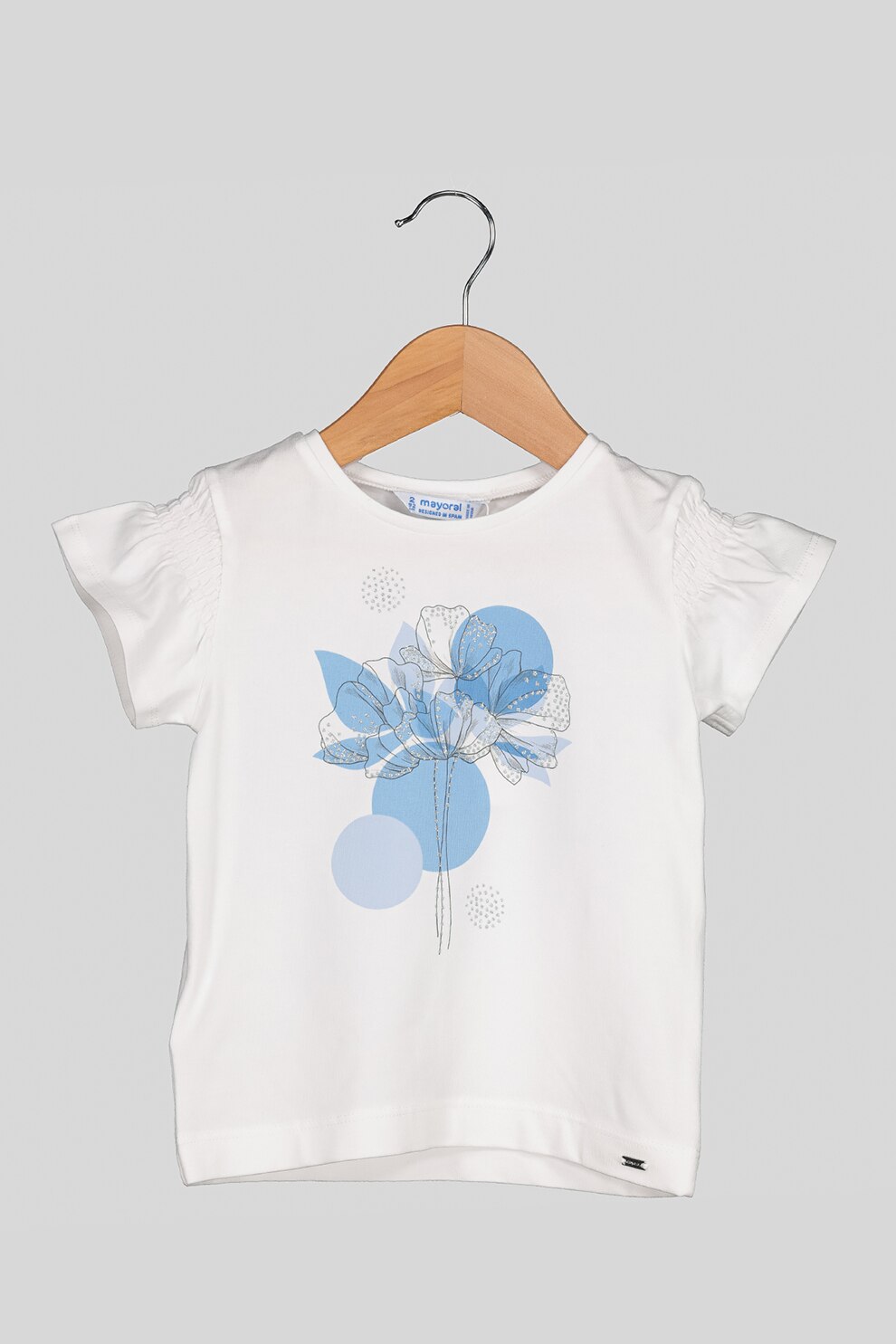 Mayoral, Tricou cu imprimeu si decolteu la baza gatului, Alb/Albastru