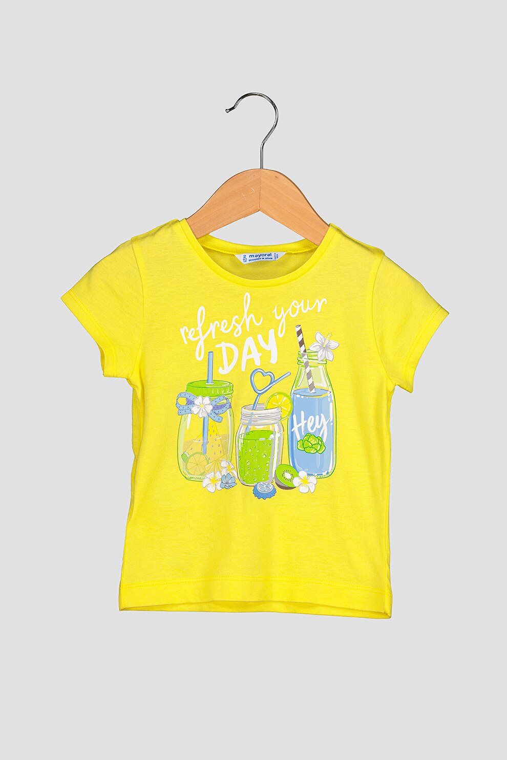 Mayoral, Tricou din amestec de modal cu imprimeu grafic, Galben pai/Verde/Albastru