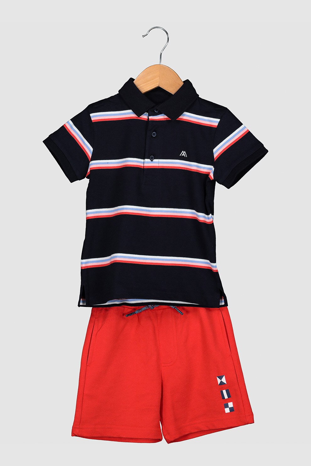 Mayoral, Set de tricou polo si pantaloni scurti, Bleumarin/Rosu/Alb