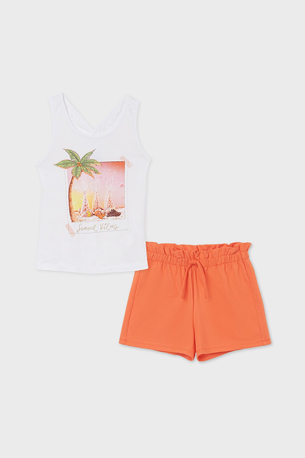 Mayoral, Set de pantaloni scurti si top cu imprimeu tropical, Oranj/Alb