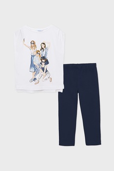 Mayoral, Set 2 piese cu top si colanti, fete, cu imprimeu grafic, Alb/Bleumarin, Alb/Bleumarin Mayoral, Set 2 piese cu top si colanti, fete, cu imprimeu grafic, Alb/Bleumarin, Alb/Bleumarin