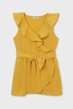 Mayoral, Rochie mini petrecuta cu prindere cu cordon, Galben sofran, 152 CM Mayoral, Rochie mini petrecuta cu prindere cu cordon, Galben sofran, 152 CM