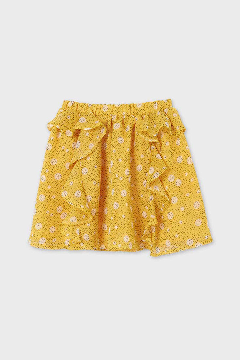 Mayoral, Fusta evazata cu imprimeu cu buline si volane, Galben sofran