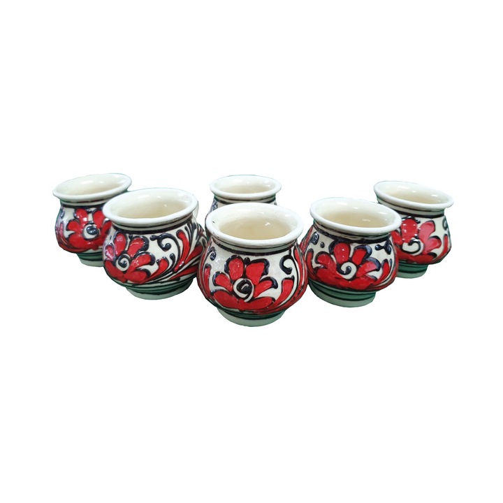 Set 6 cesti de tuica rosii, ceramica, 25 ml