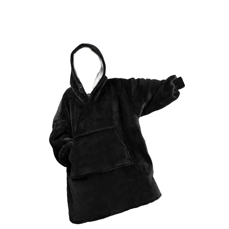 Patura CosyHoodie, tip hanorac, cu maneci,gluga si buzunare, material moale si placut la atingere,plusat,calduros,marime universala,80 x 100 cm, negru/alb, doty
