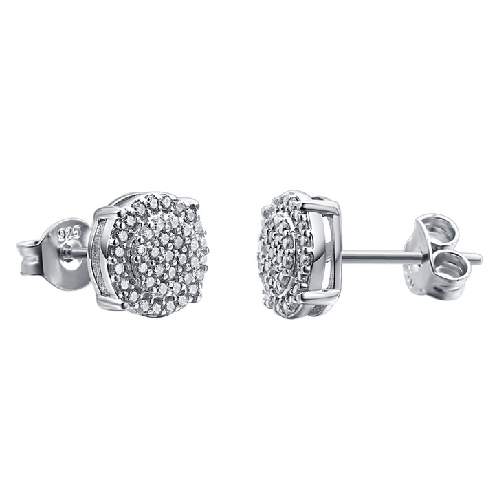 Set cercei rotunzi cu cristale zirconiu, argint 925‰