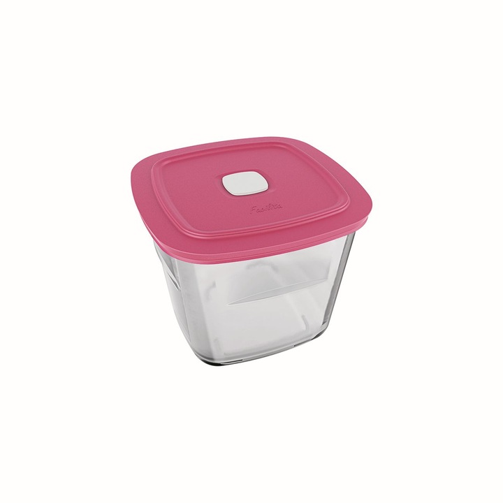 Cutie alimente cu capac ermetic, inalta, patrata, 1 litru, roz