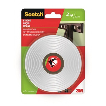 Banda dublu adeziva montare suprafete interioare, 5 m x 19 mm, Scotch 3M Banda dublu adeziva montare suprafete interioare, 5 m x 19 mm, Scotch 3M