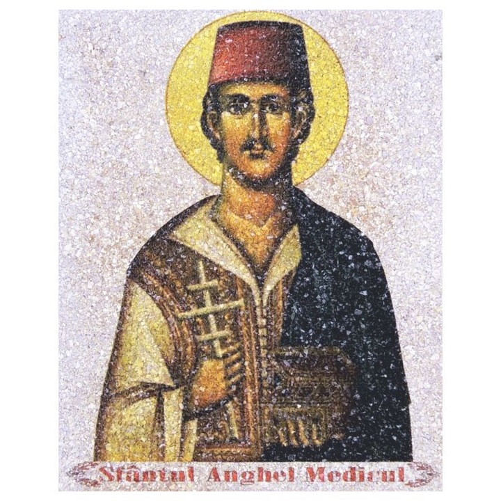 Icoana pe Coaja de OU, " Sfantul Anghel " , Ecoart Movement , suport de lemn stratificat , 25 cm x 20 cm