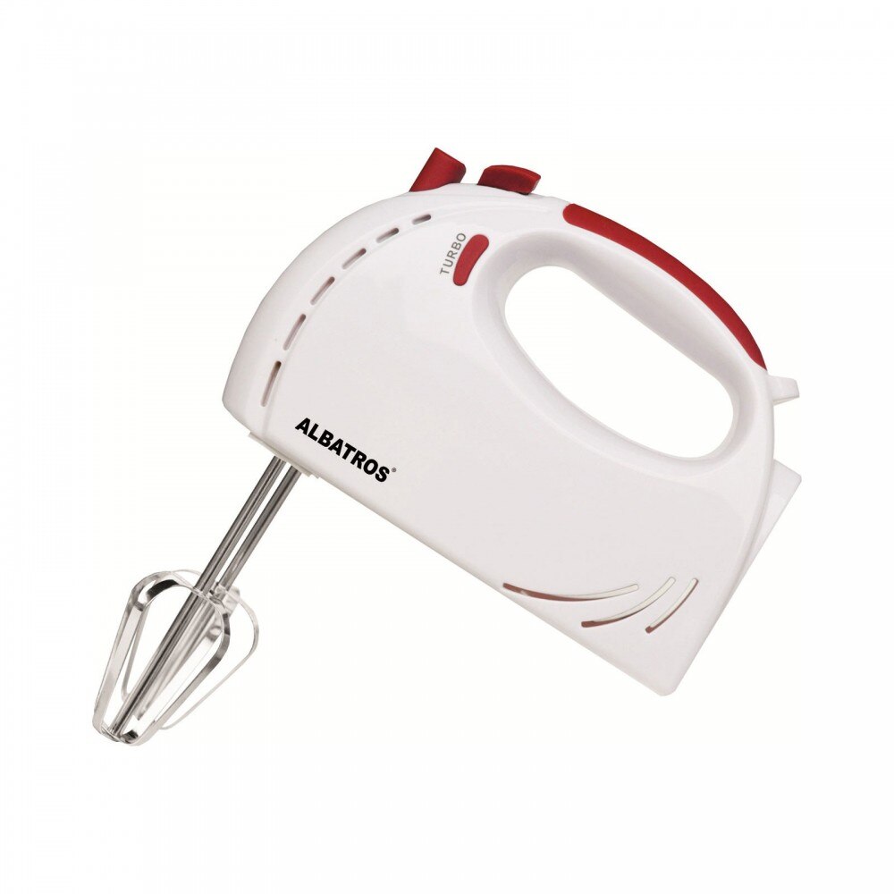 Mixer de mana Albatros, 200 W, 5 trepte de viteza, functie turbo, alb + rosu