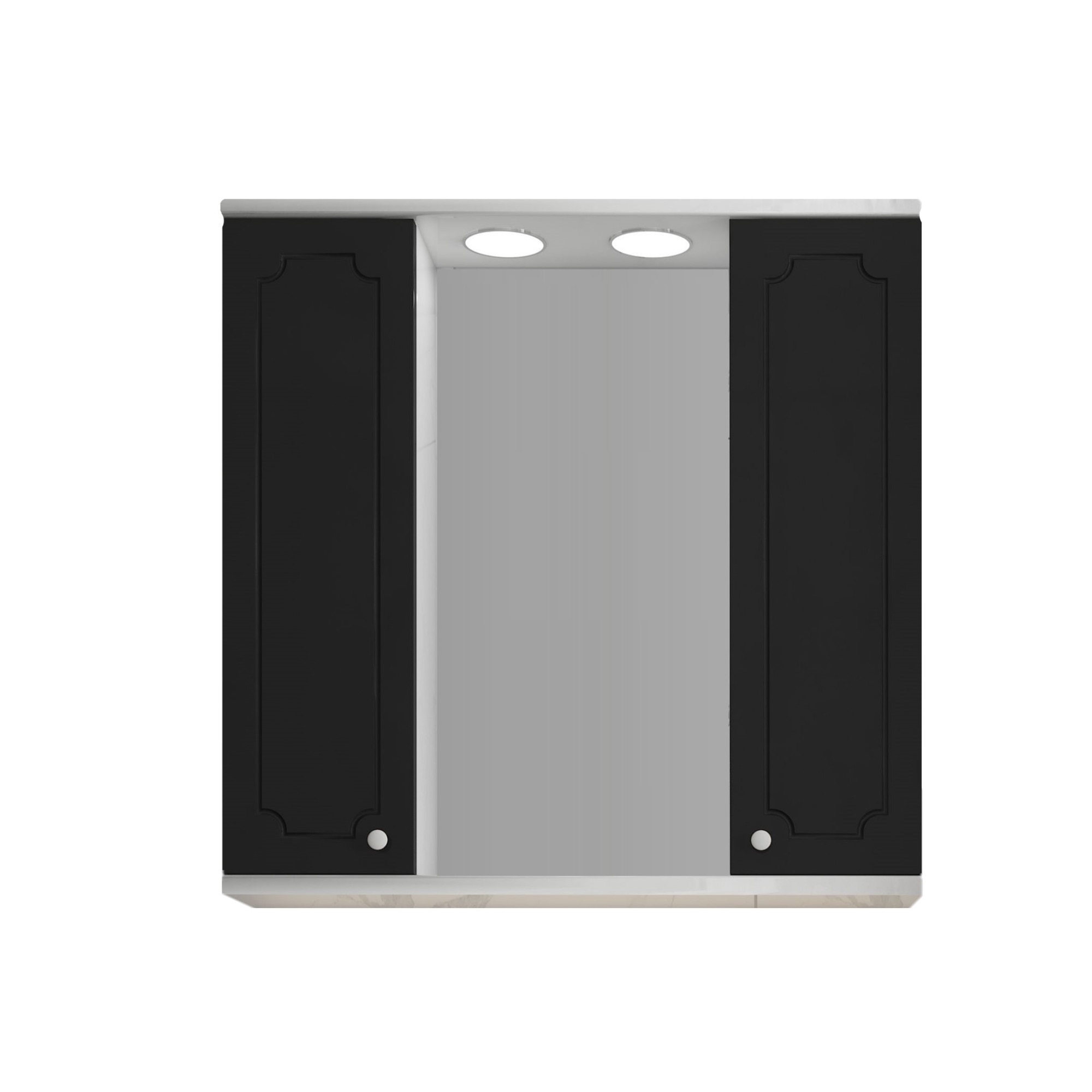 Oglinda baie cu 2 dulapuri Malaga, 70 x 70 x 16 cm, iluminare LED, Negru/ Alb