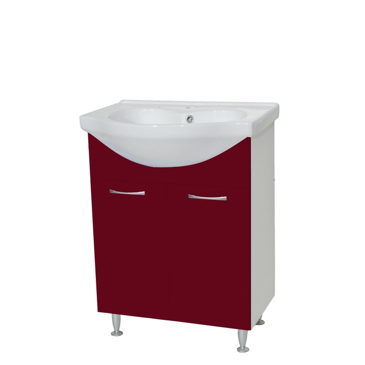 Set baza mobilier baie Nadia, 62 x 84 x 46 cm, cu lavoar ceramic, Bordo / Alb