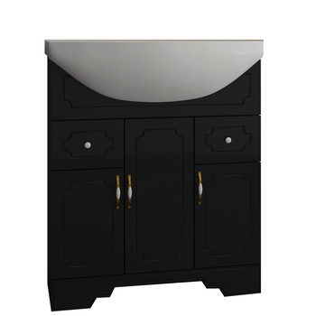 Set baza mobilier baie Malaga 82 x 81 x 38 cm, cu lavoar ceramic, Negru Set baza mobilier baie Malaga 82 x 81 x 38 cm, cu lavoar ceramic, Negru