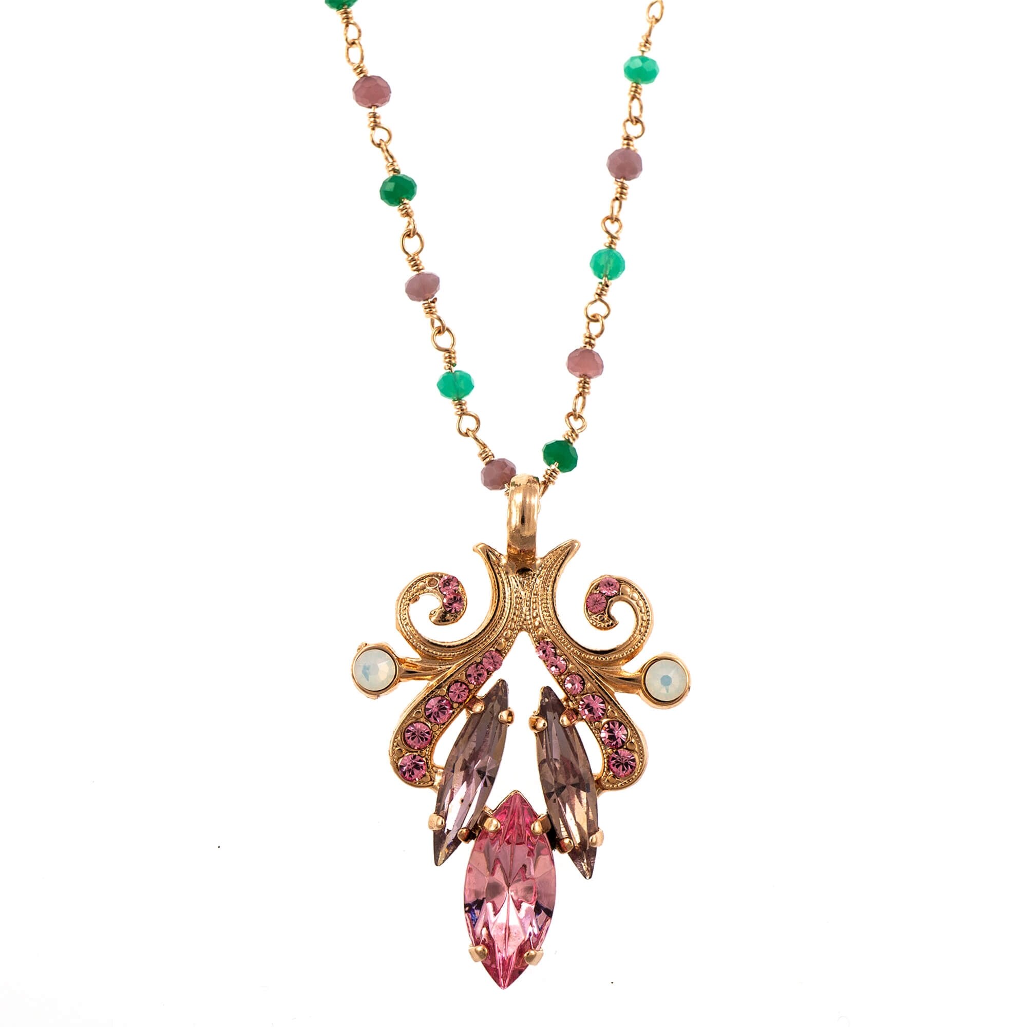 Pandantiv cu lant placat cu Aur roz de 24K, Cristale, Antigua by Roxannes - Mariana Jewellery, Roz 5182/3-223-1RG