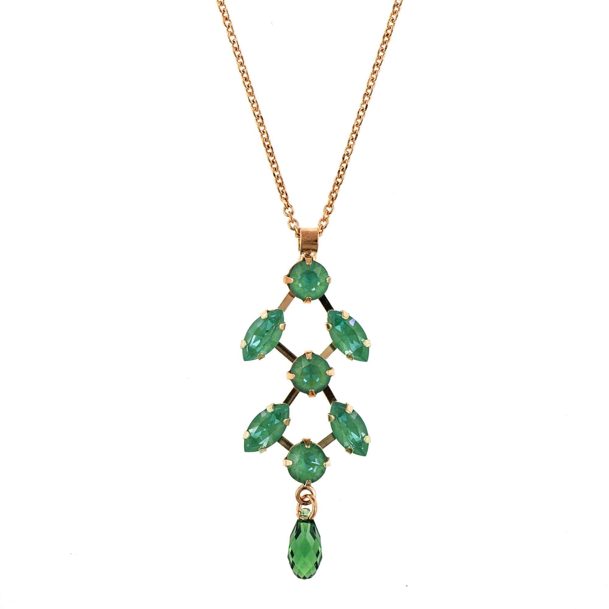 Pandantiv cu lant placat cu Aur roz de 24K, Cristale, Silky Sage DeLite by Roxannes - Mariana Jewellery, Verde 5128-169169RG